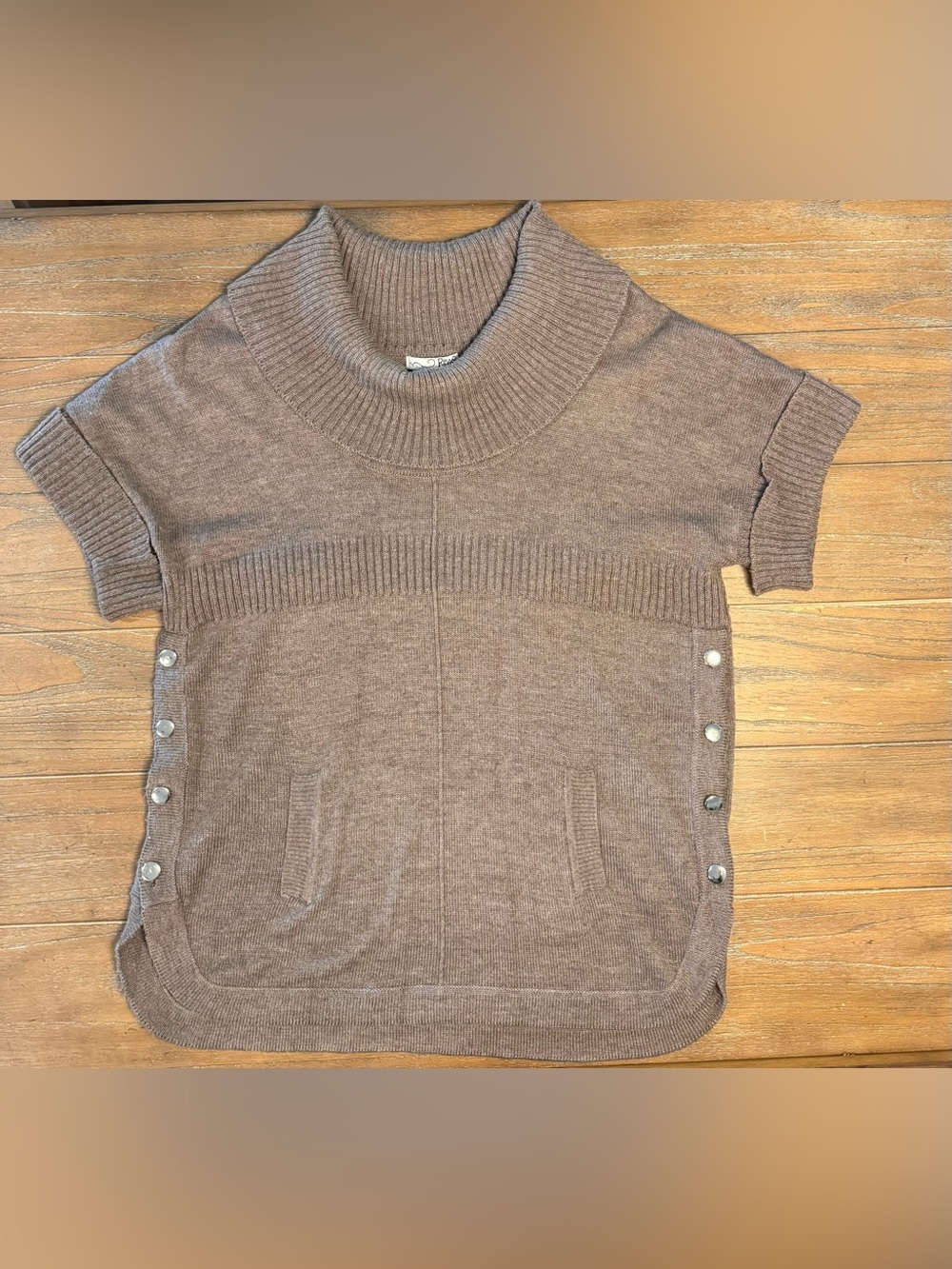 RXB Brown Short-Sleeve Turtleneck Sweater with Side Buttons #106